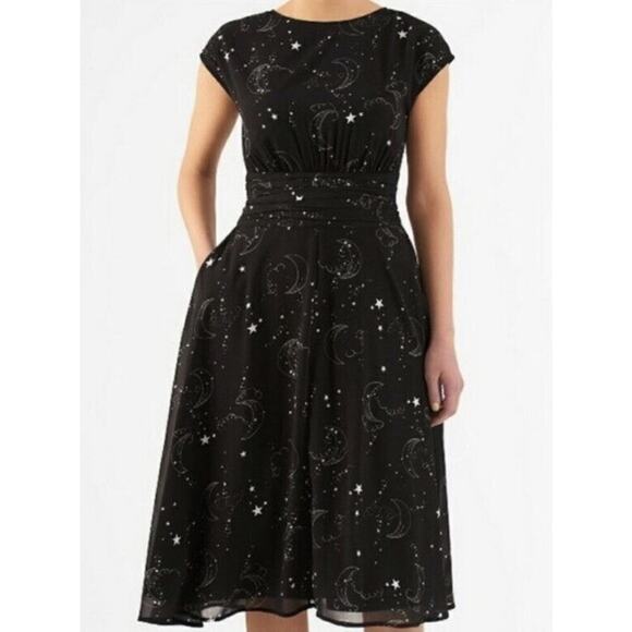 EShakti Black Celestial Dress L 14 Stars Moon Space Chiffon - Picture 7 of 7